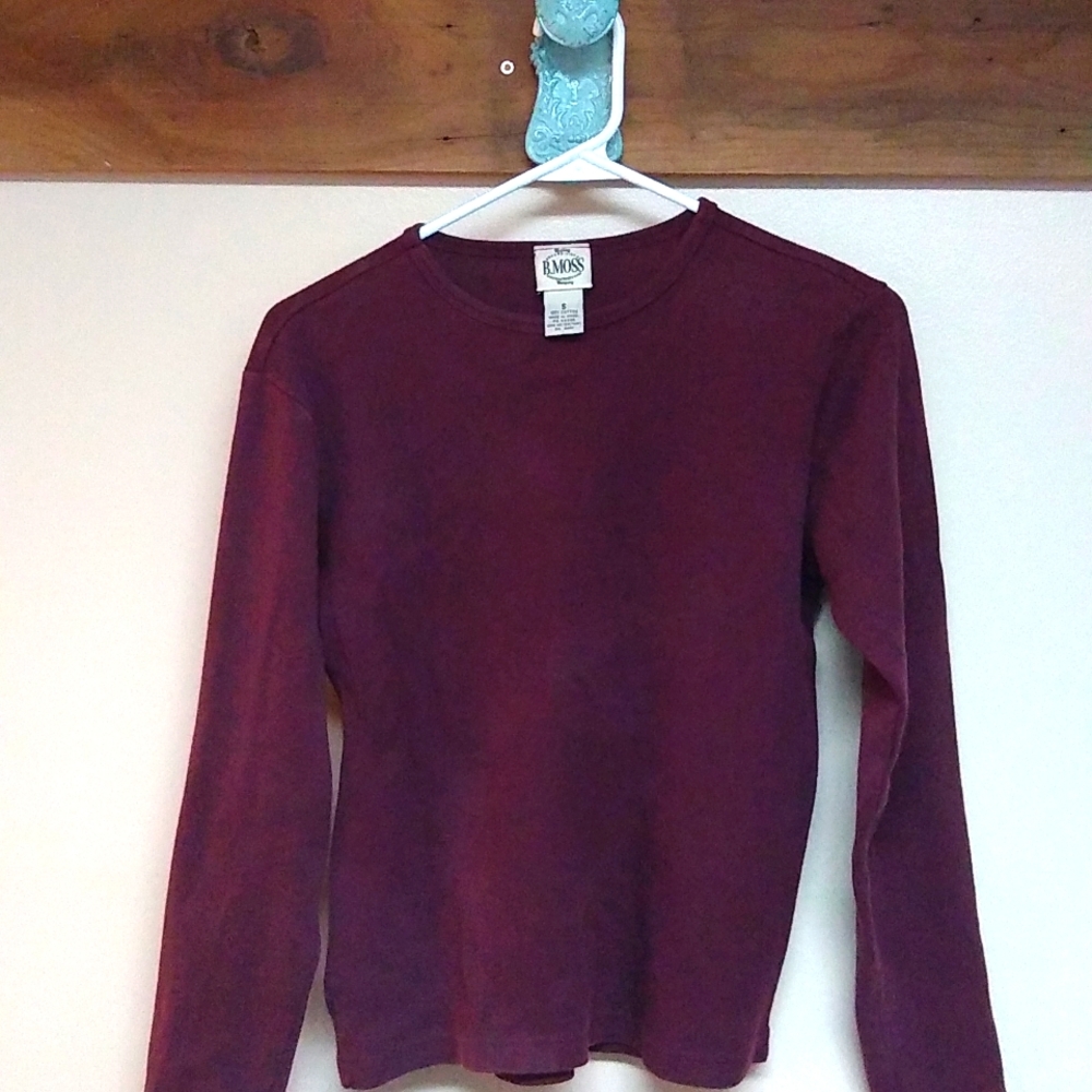 Small Burgundy long sleeve t shirt by  B. Moss
